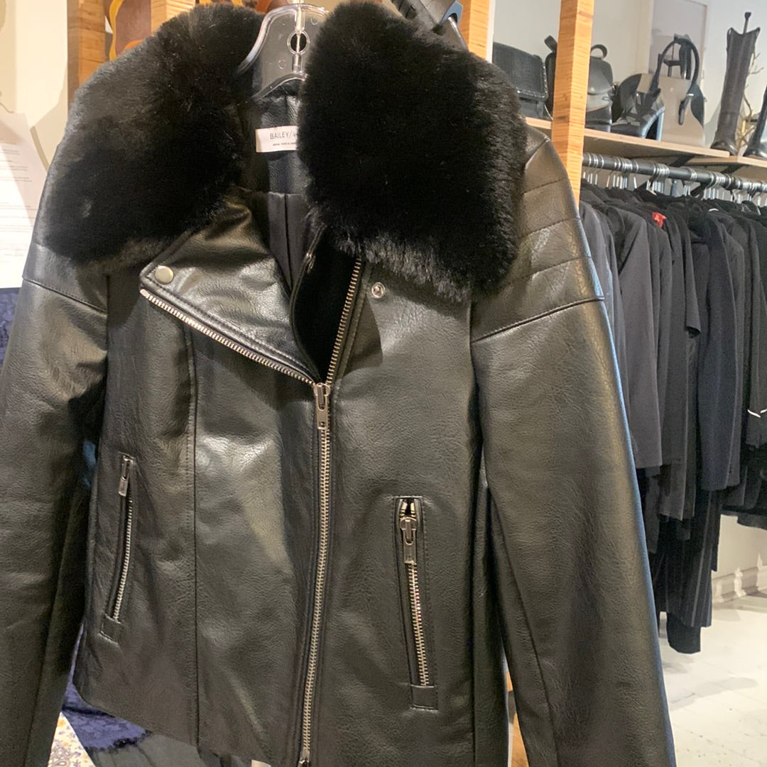 Faux Fur-Trim Faux Leather Jacket Bailey 44