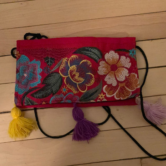 Embroidered red handbag