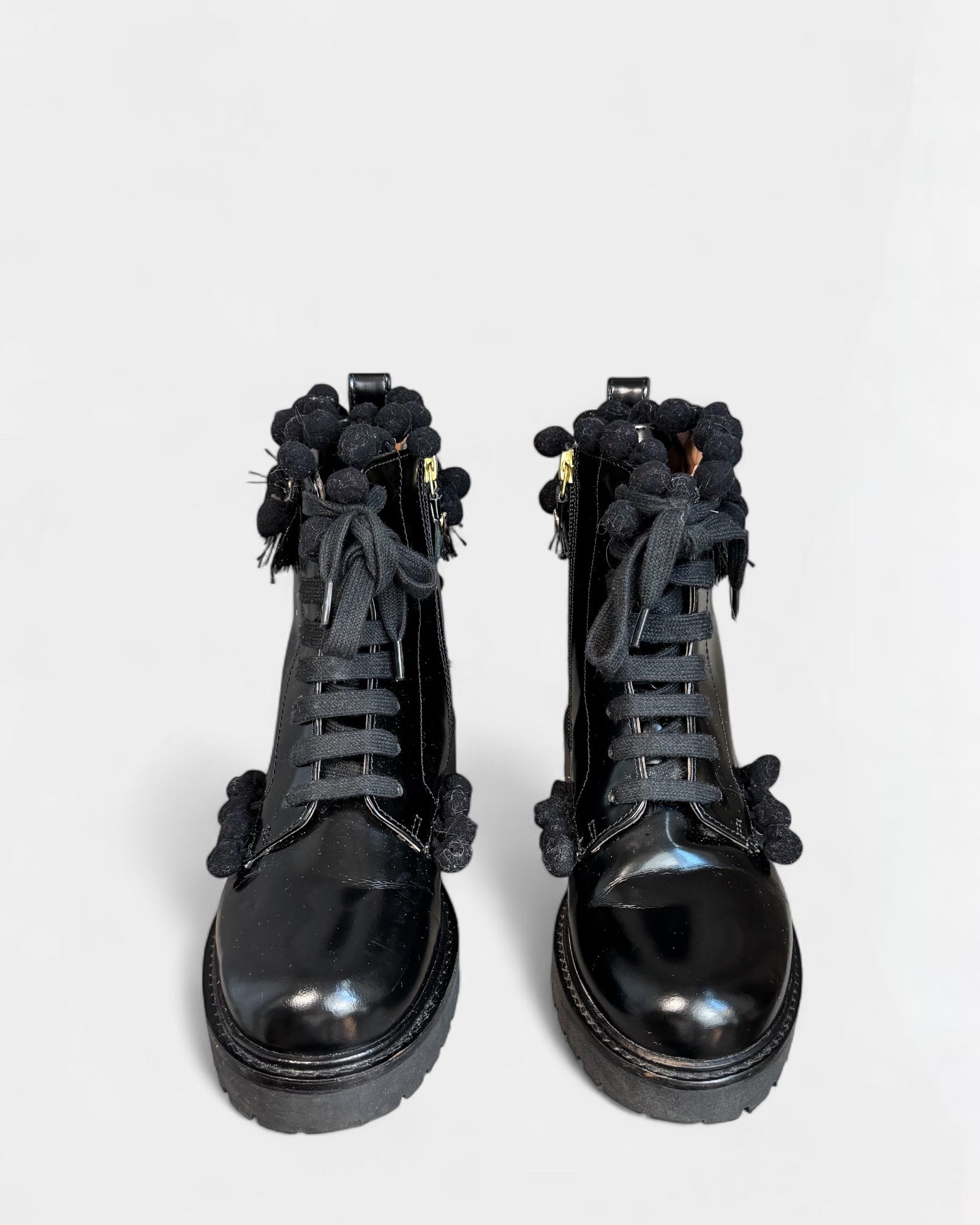 Twinset black ankle boots with pompoms, 37