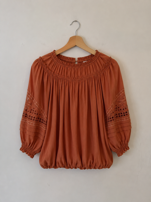 Ramy Brook terra cotta silk blouse