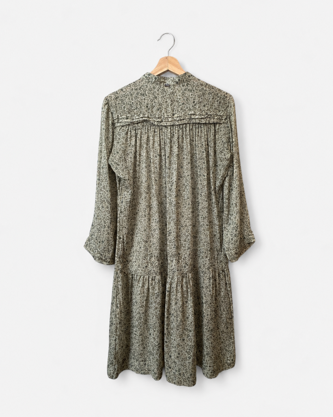 Floral silk dress Green beige Ikks