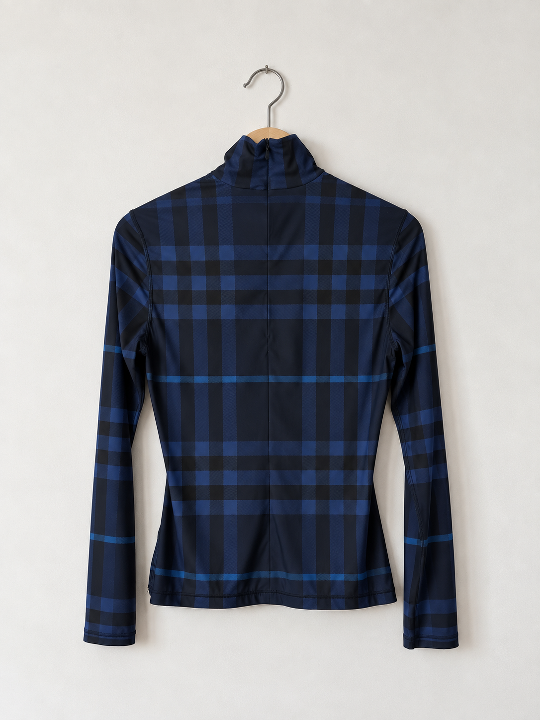 Blue Burberry check high-neck stretch top, M