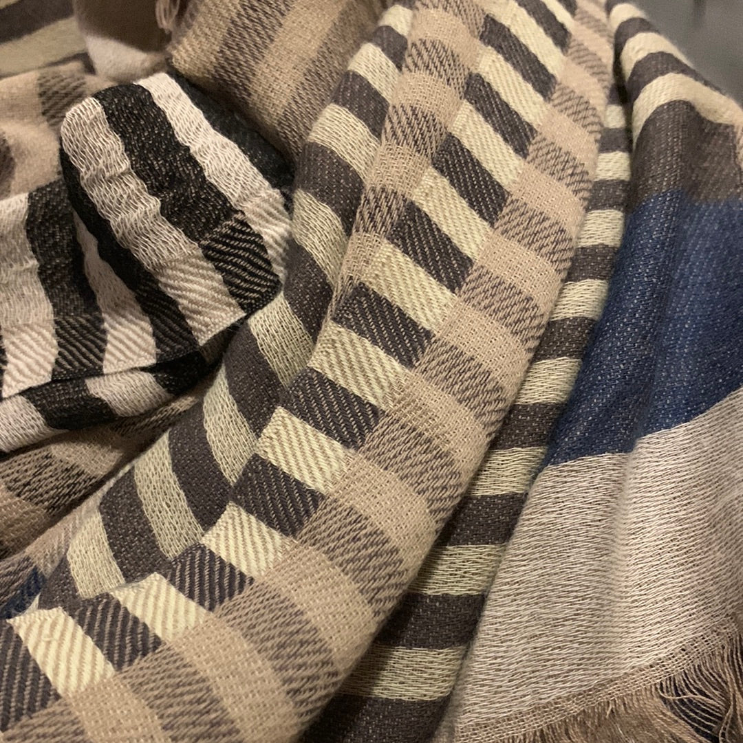 Blue gray lined scarf