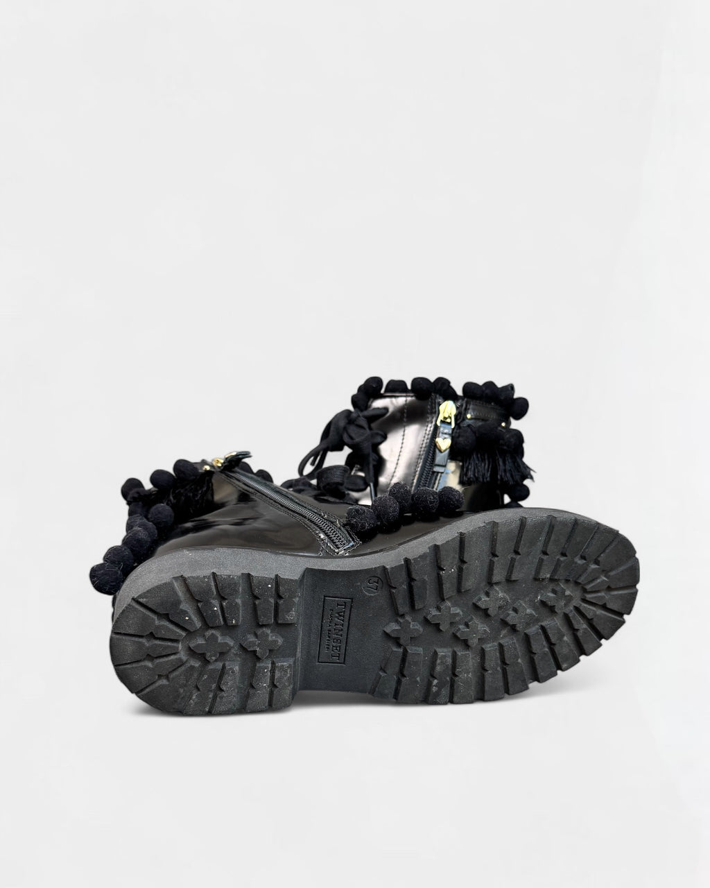 Twinset black ankle boots with pompoms, 37