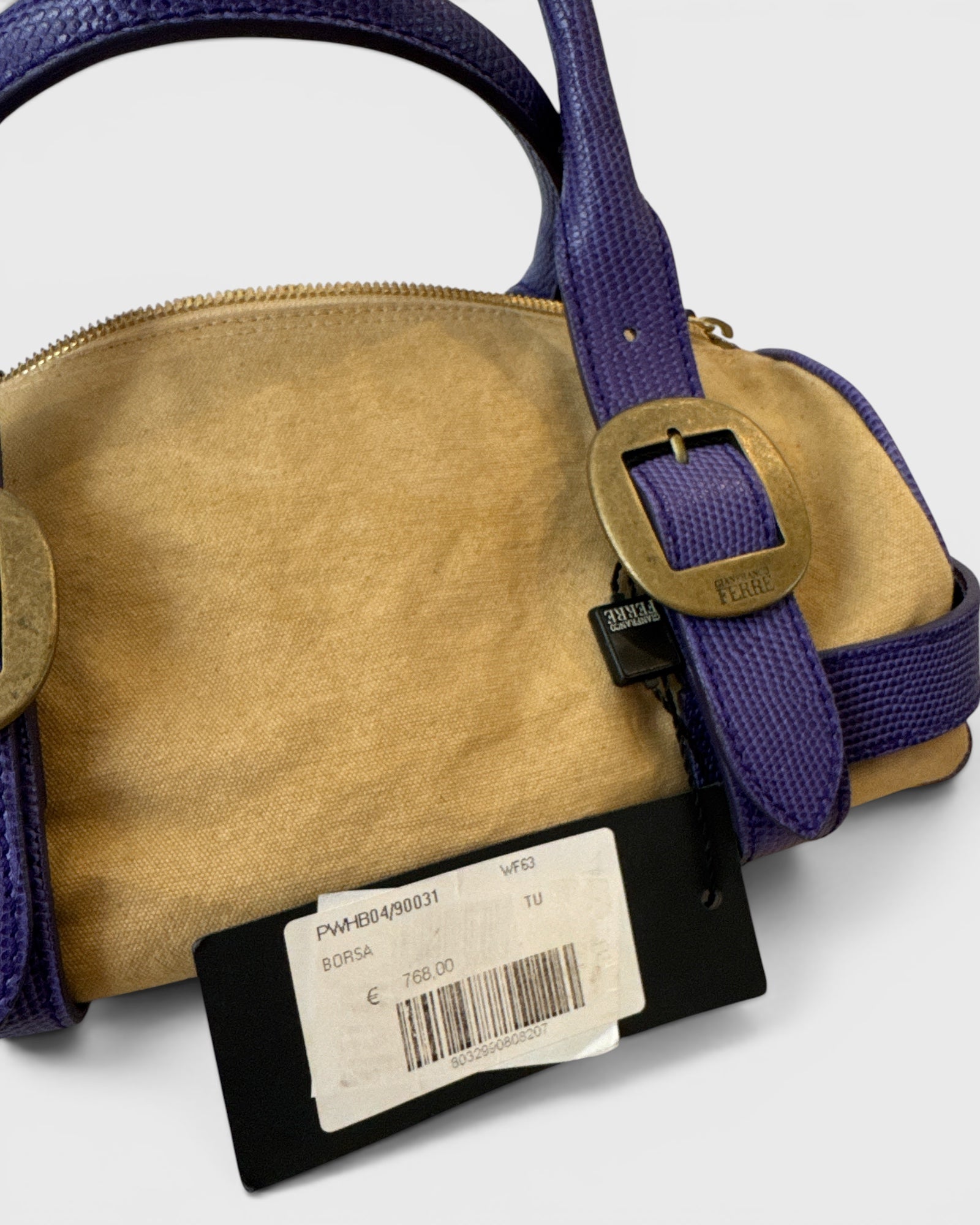 Beige/Mauve Canvas and Leather Gianfranco Ferre Handbag