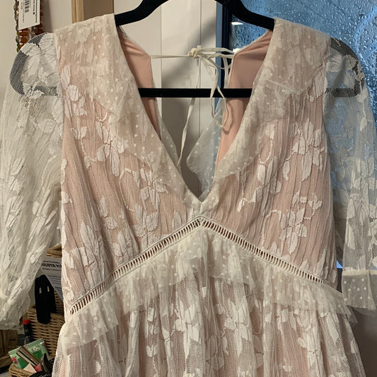Topshop pink white lace dress