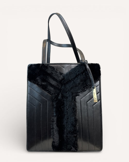 Vintage leather and fur tote bag, black, Yves Saint Laurent