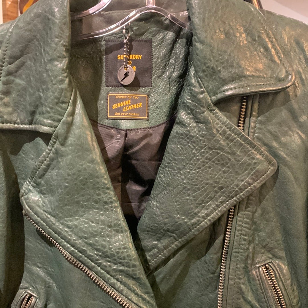 Superdry green leather perfecto