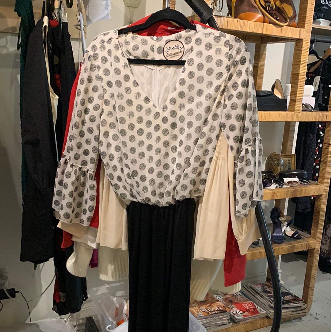 Almatrichi black top white polka dot long jumpsuit