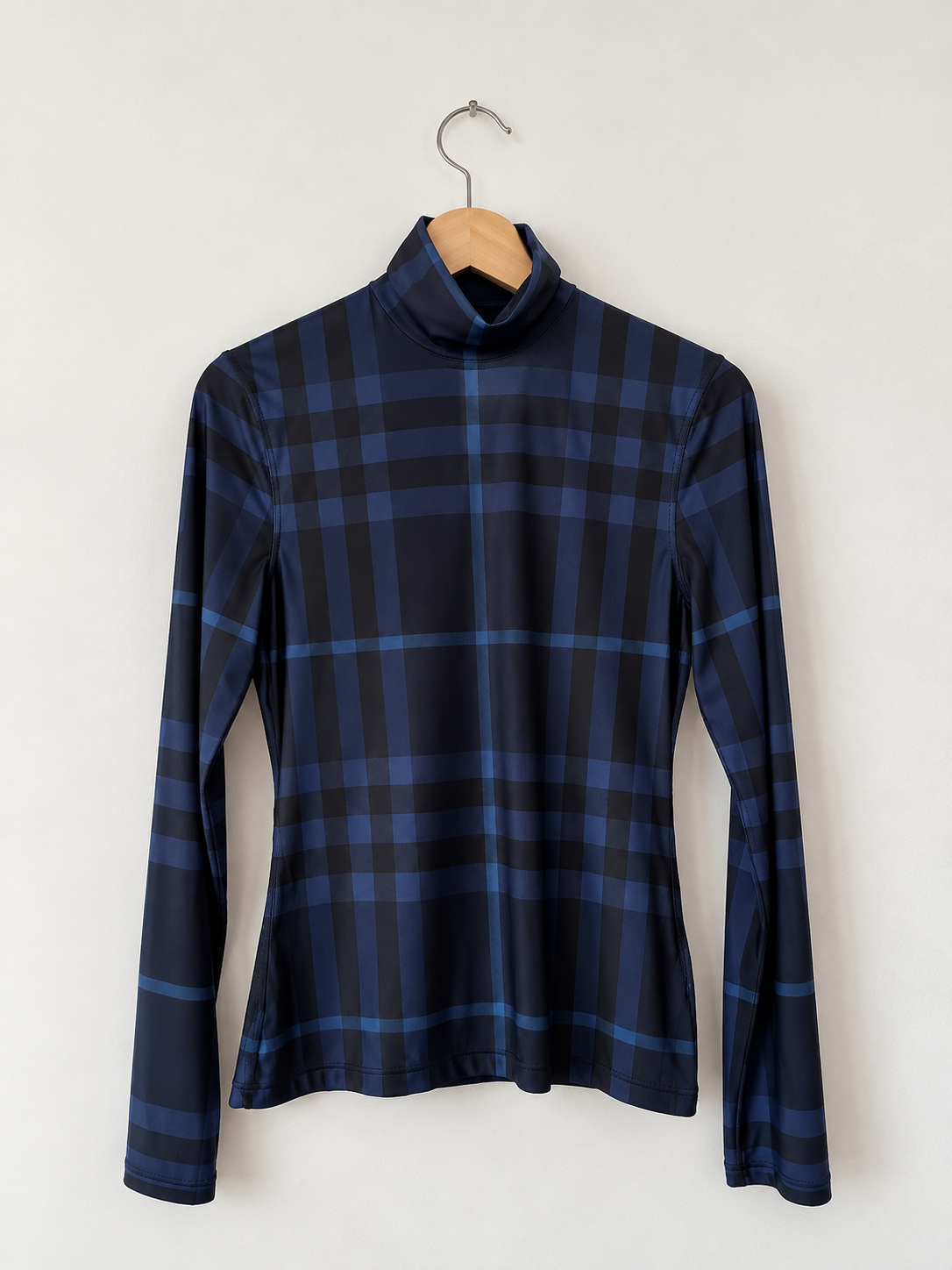 Blue Burberry check high-neck stretch top, M