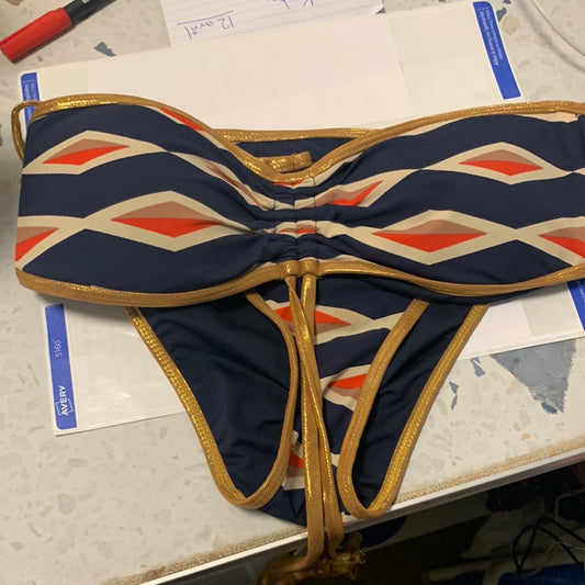 Golden blue bikini with Marc Jacobs patterns