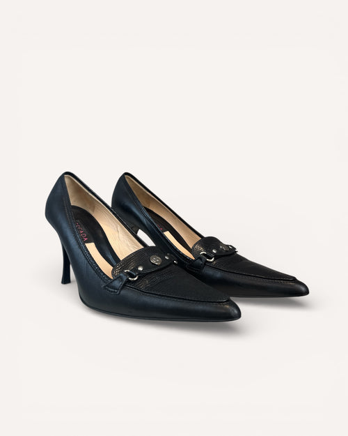 Escada Black Leather Pumps, 39.5