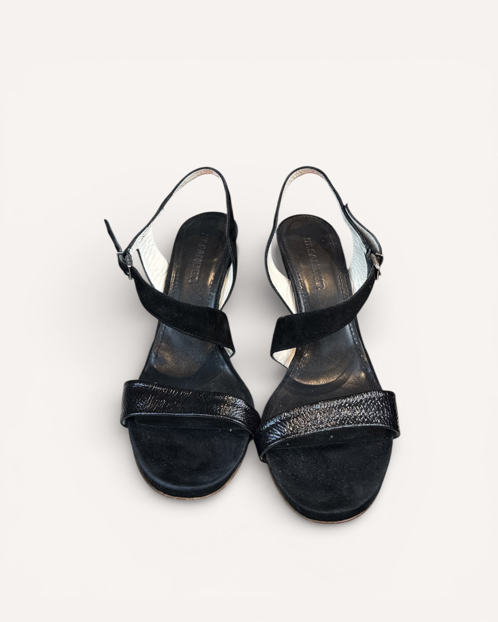 Black leather and suede Jill Sanders heels