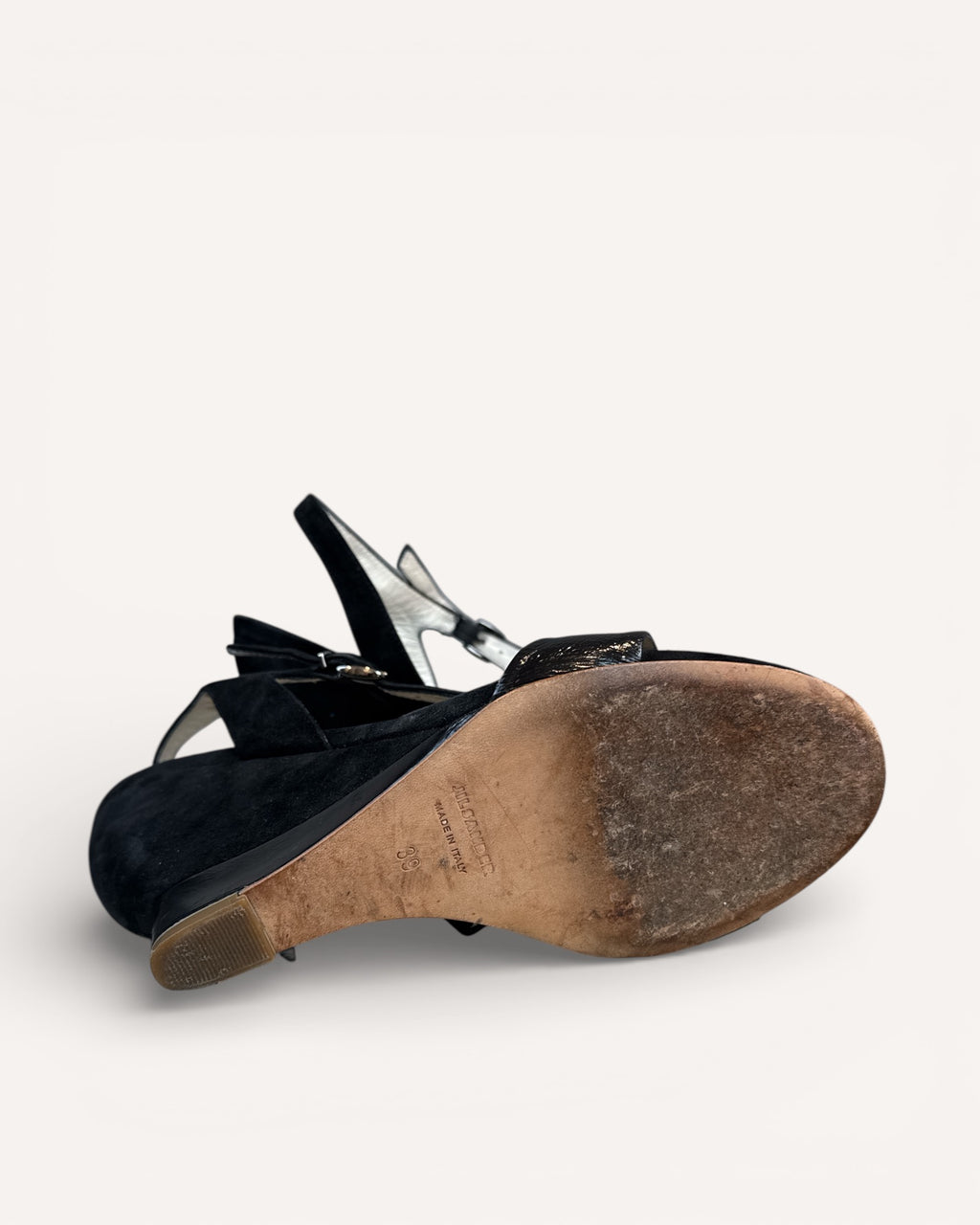 Black leather and suede Jill Sanders heels