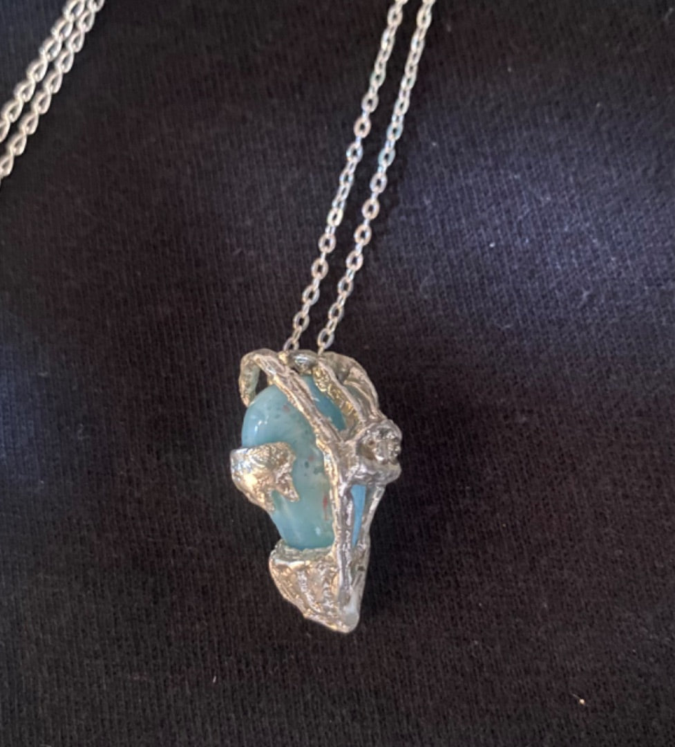 MASK Pendant in sterling silver with aquamarine Skectches in Silver