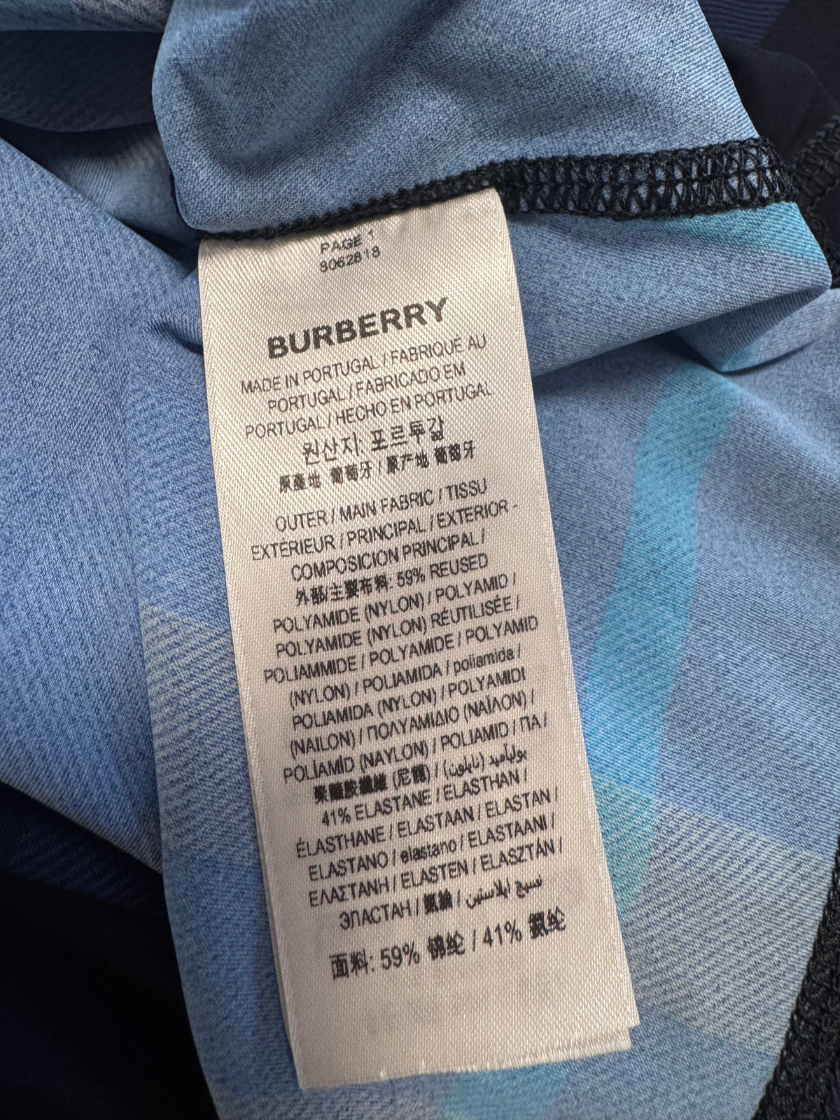 Blue Burberry check high-neck stretch top, M