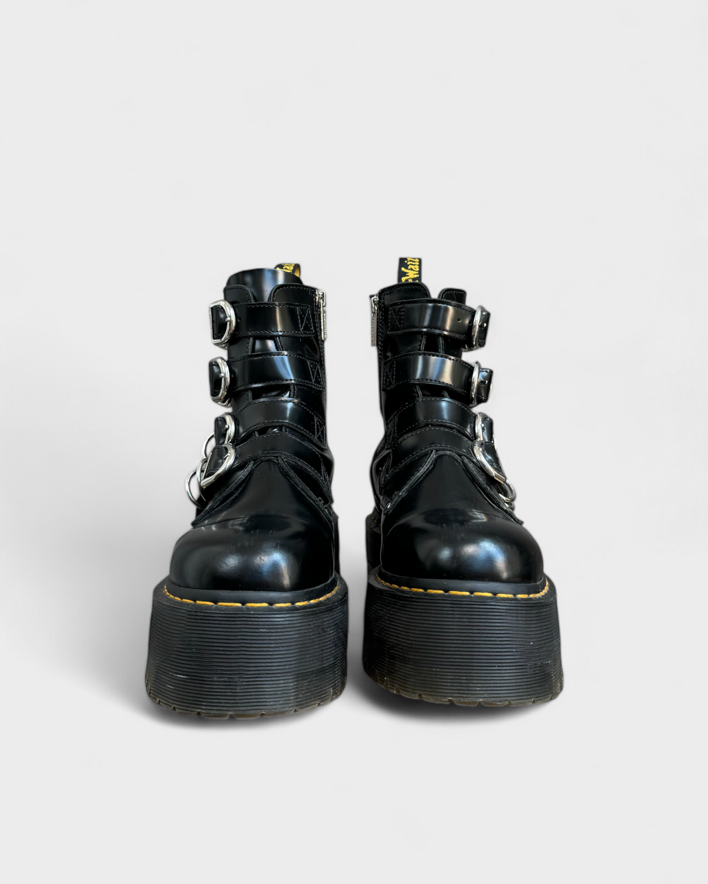 Bottes plateforme en cuir Noir Dr Martens , 9