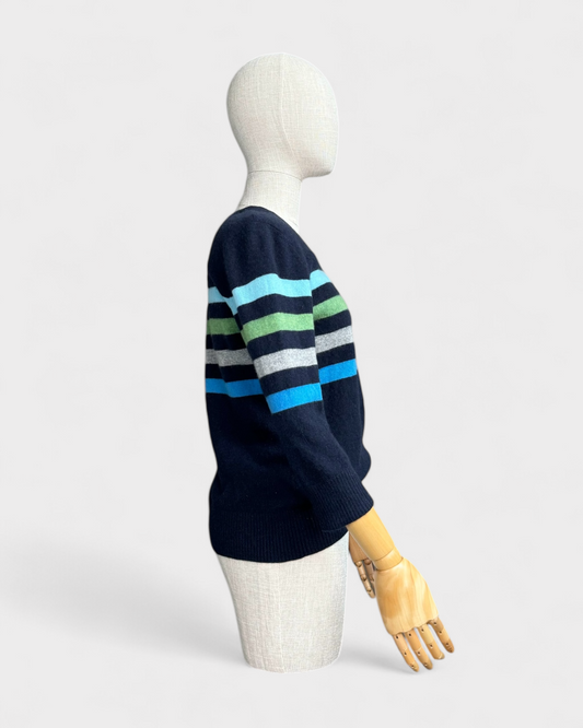 LL Bean Blue Striped Cashmere Sweater, M