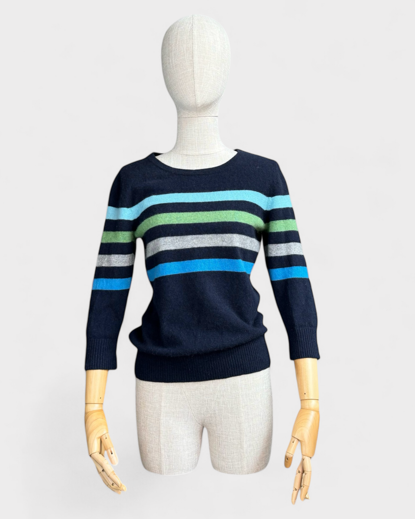 LL Bean Blue Striped Cashmere Sweater, M