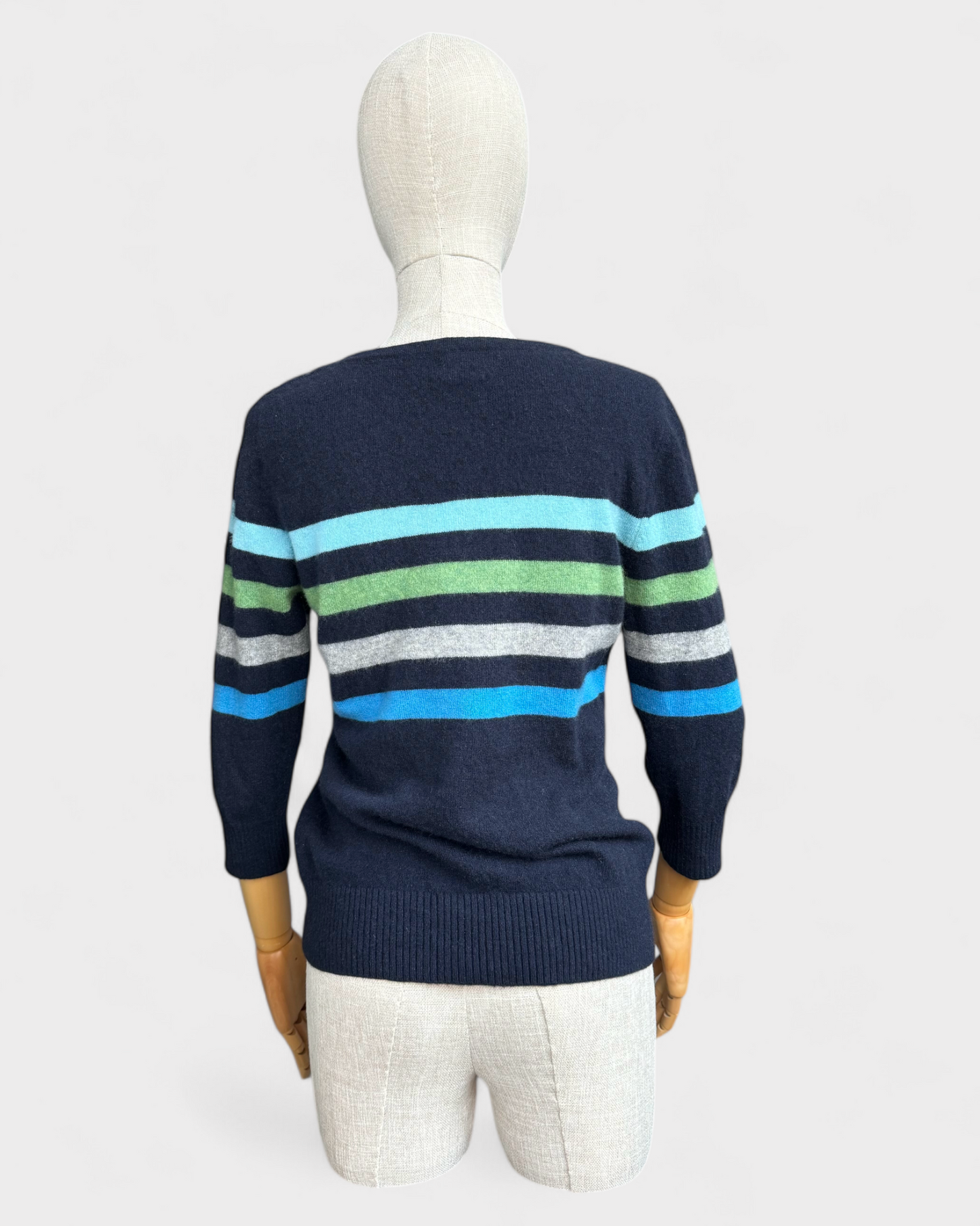 LL Bean Blue Striped Cashmere Sweater, M