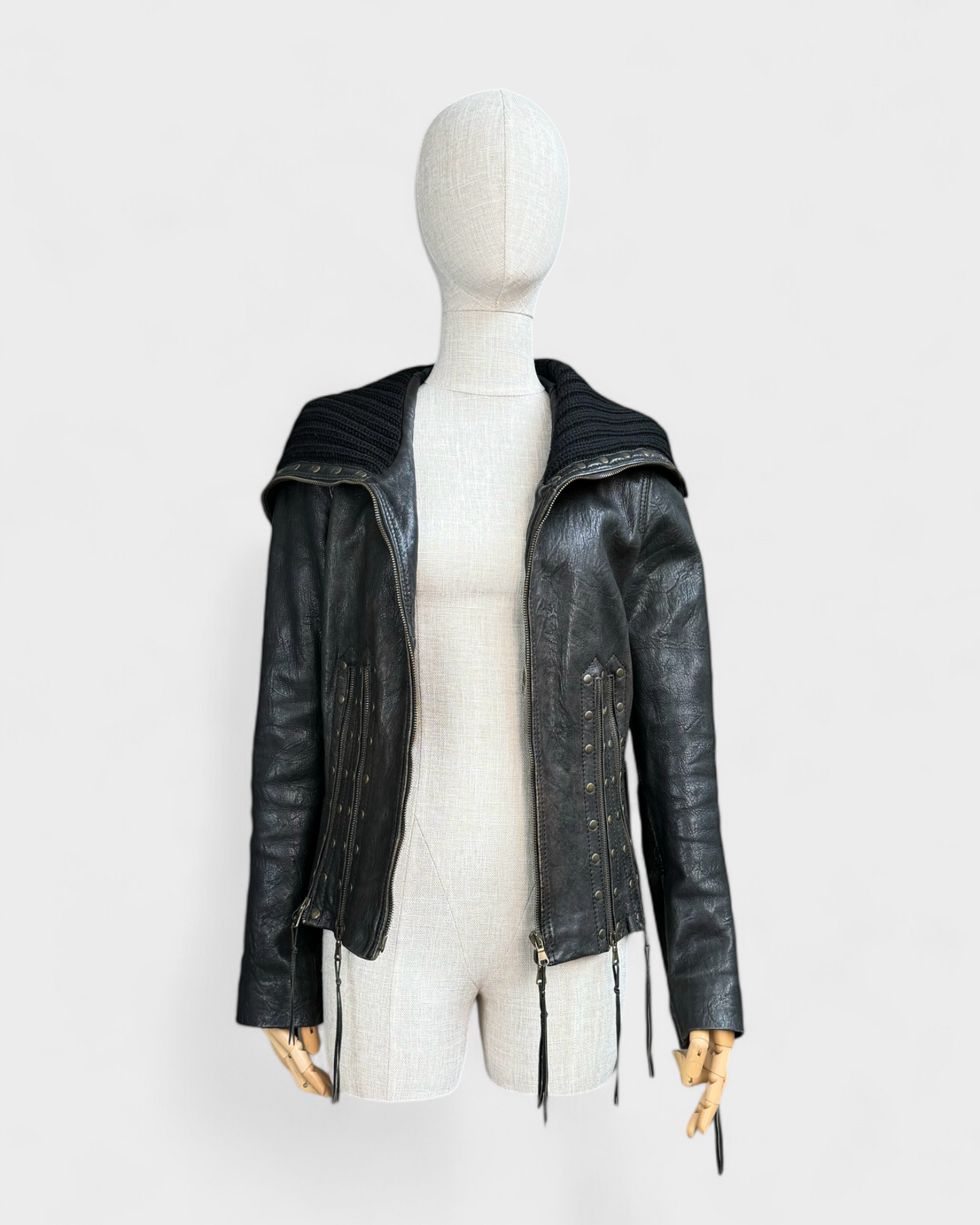 Black leather jacket with zippers