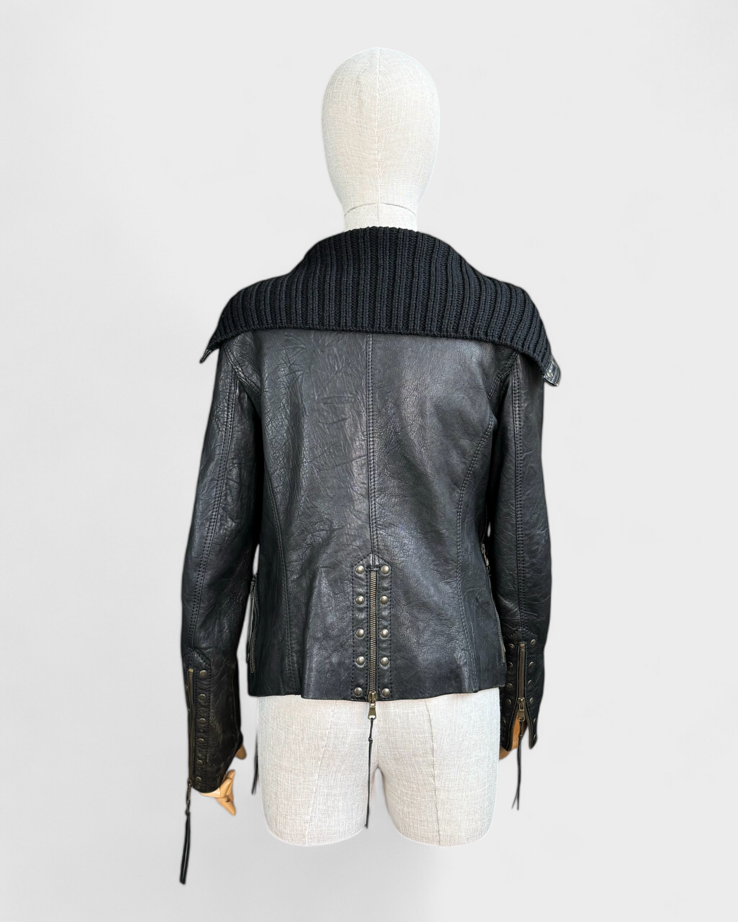 Black leather jacket with zippers