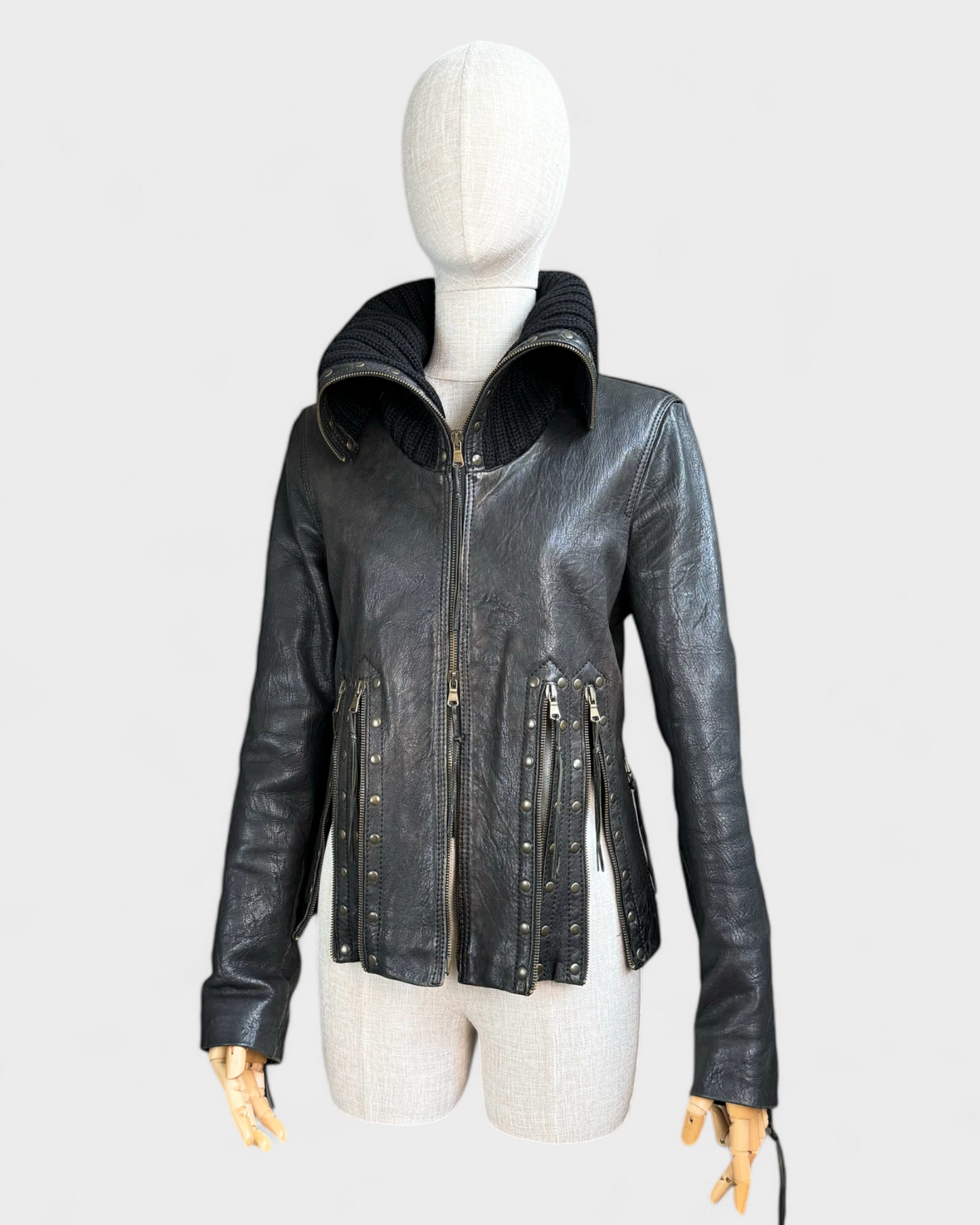 Black leather jacket with zippers