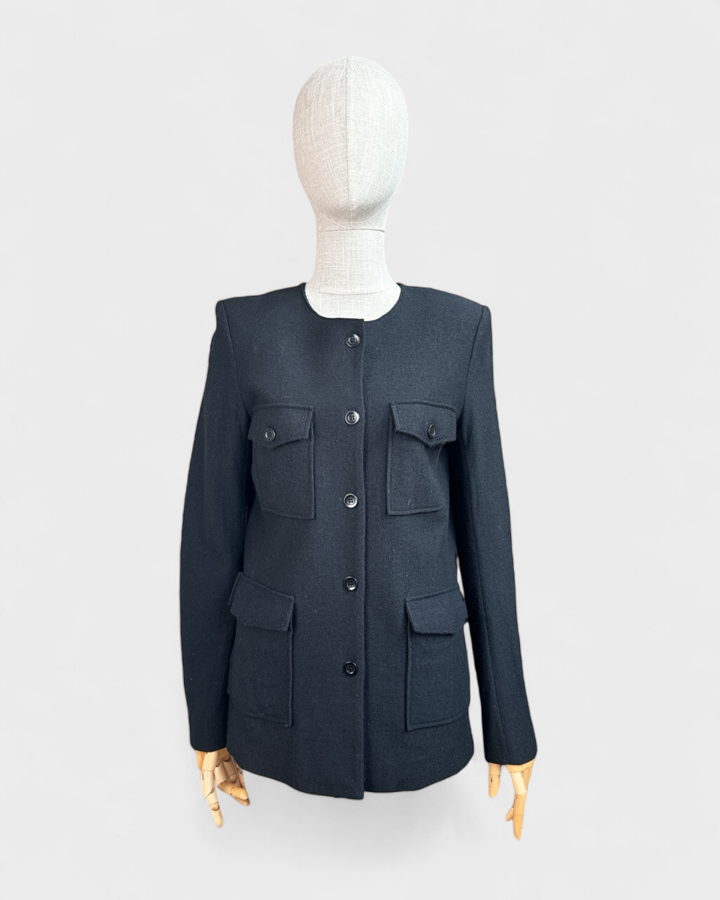 Filippa K, S black wool jacket with patch pockets