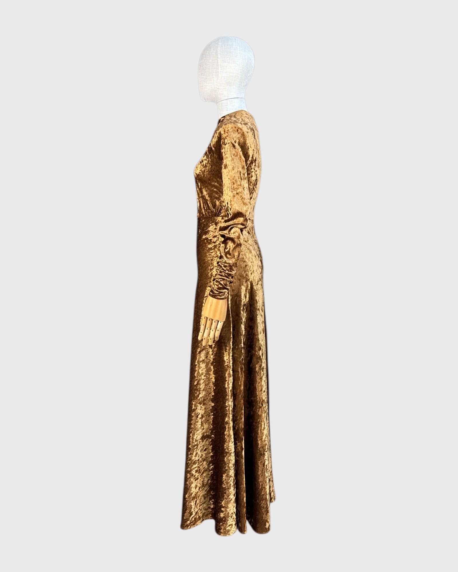 Maje long gold velvet dress, size 1