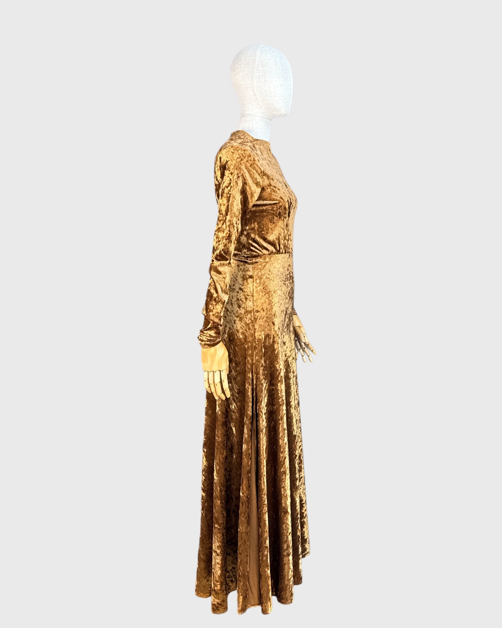 Maje long gold velvet dress, size 1