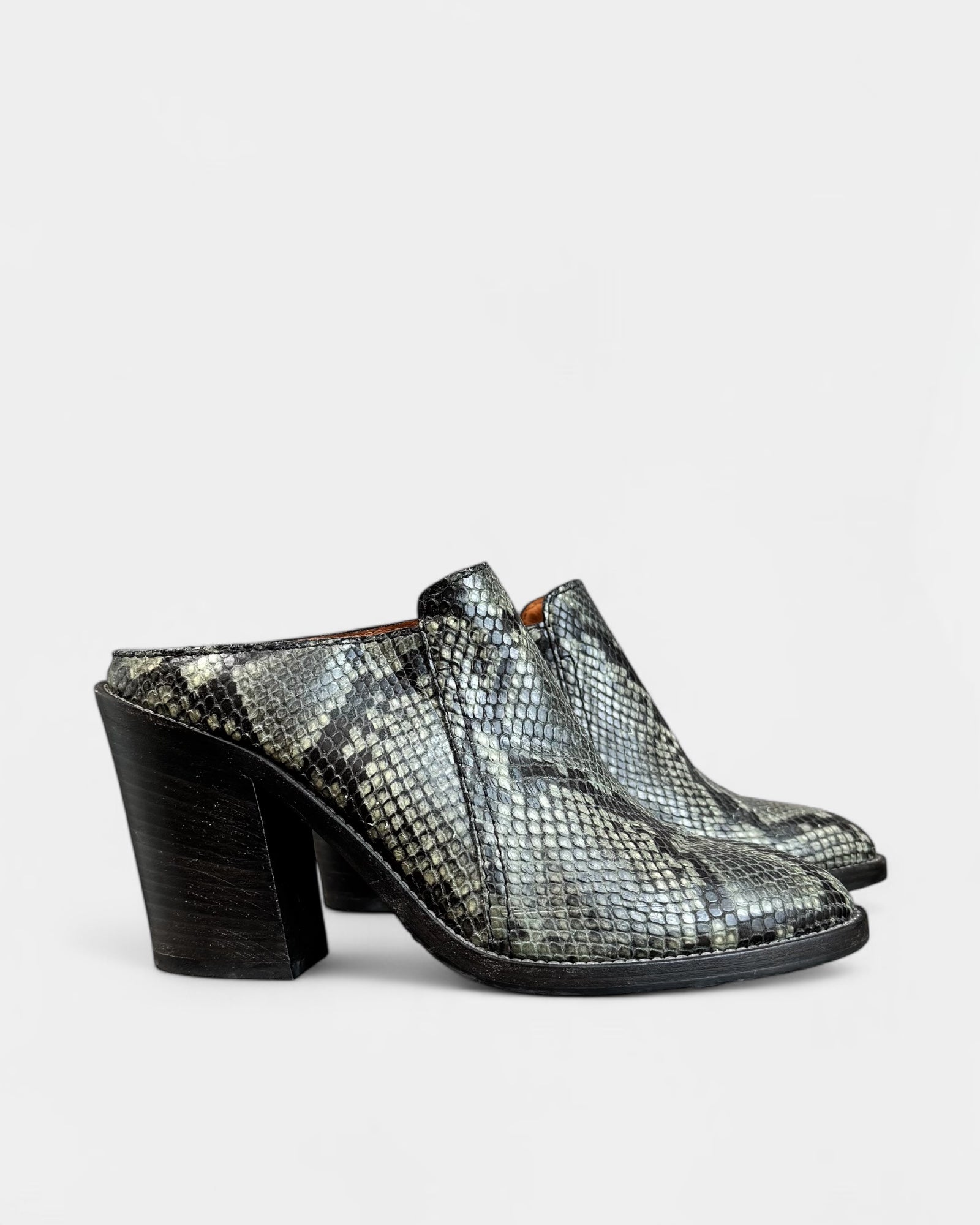 Aquatalia green python-effect leather mules, 8.5