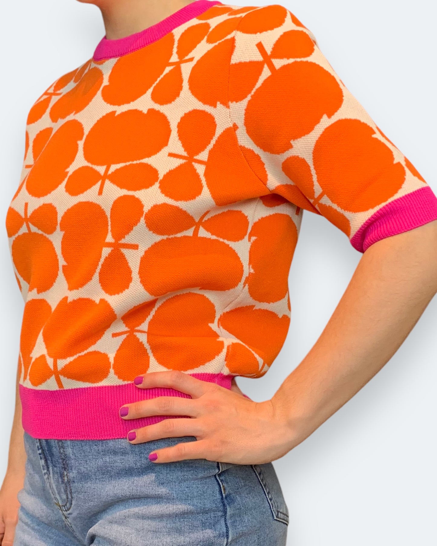 Compania Fantastica orange and pink patterned knit t-shirt